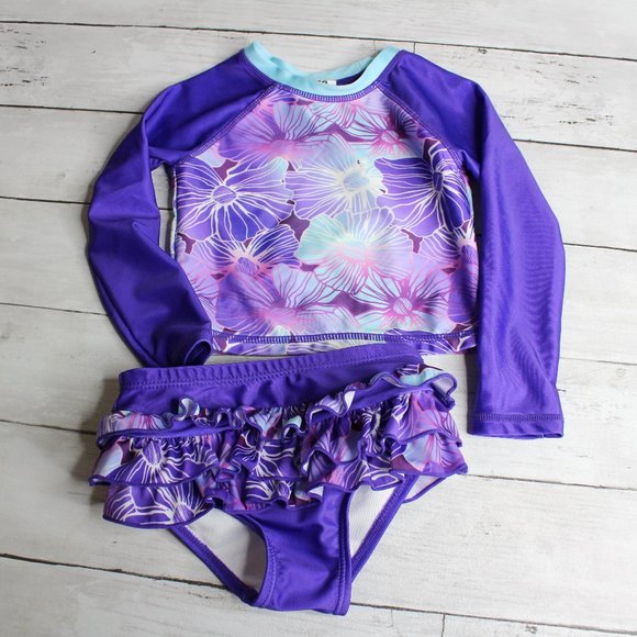 Wave Zone Baby Girl Rashguard Swimsuit Set Size 24 Months UV Protection - Picture 1 of 3